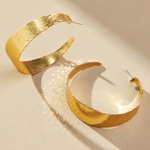 NWT Anthropologie Wide Hammered Gold Hoops